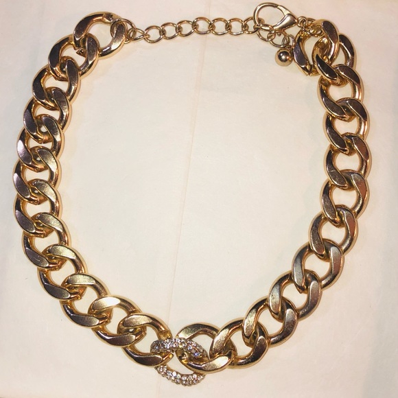 Gold Large Cuban Curb Link Chain Necklace Drop Earrings Rhinestone 15-18” Boho - Picture 2 of 14